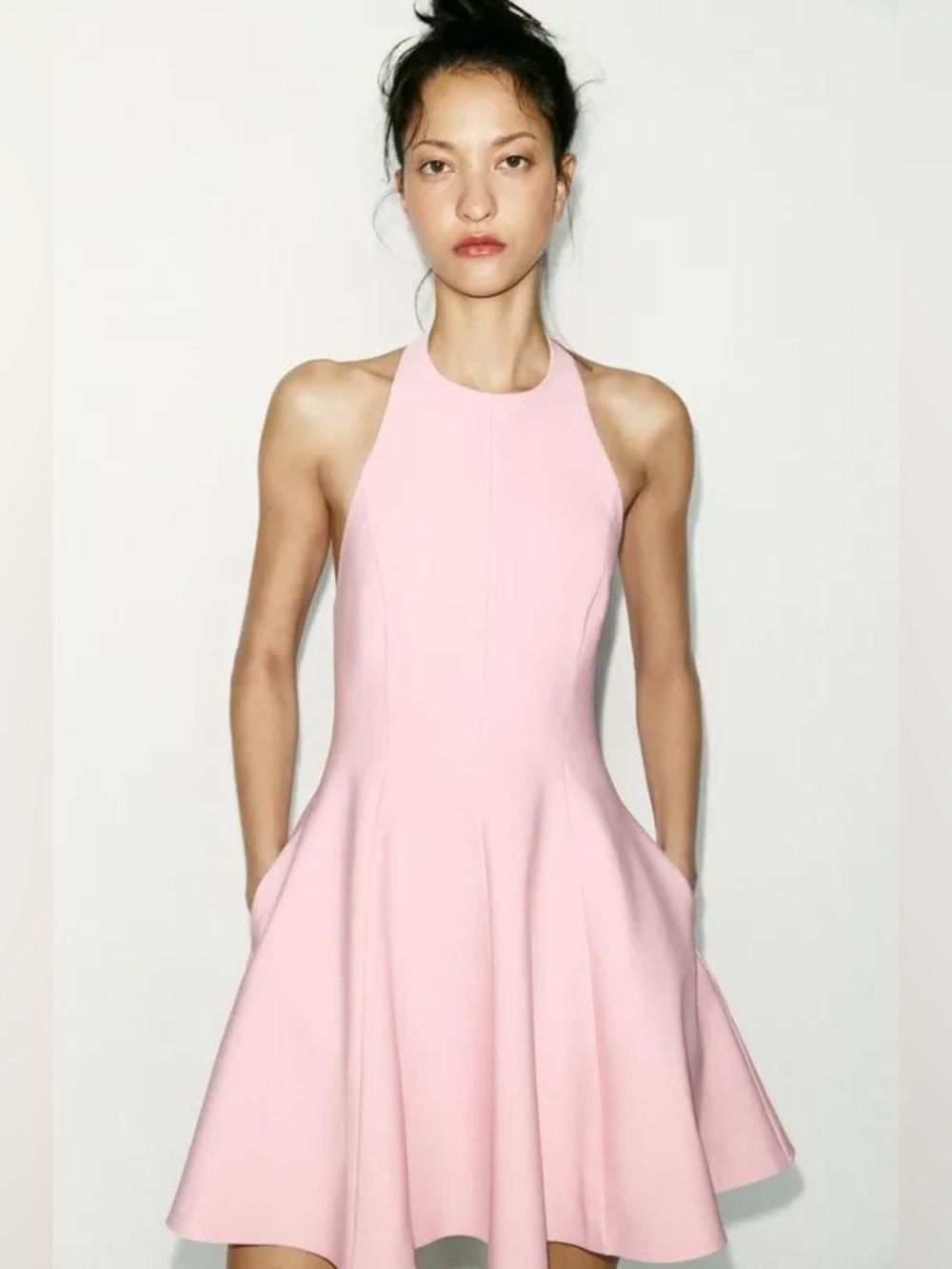 NWT Zara Pastel Pink Halter A Line Skater Dress with Pockets NWT Size M - Picture 14 of 16